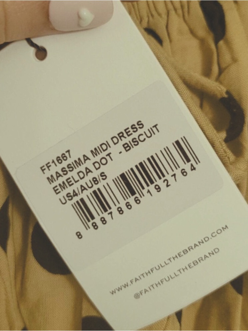 Faithfull the‎ Brand Beige Midi Dress with Black Polka Dots - Picture 11 of 12